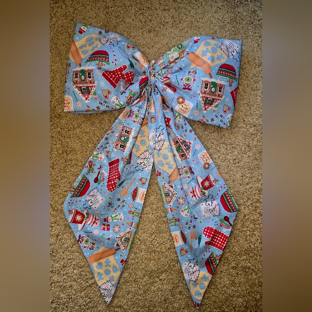 Festive Blue Holiday Print Bow